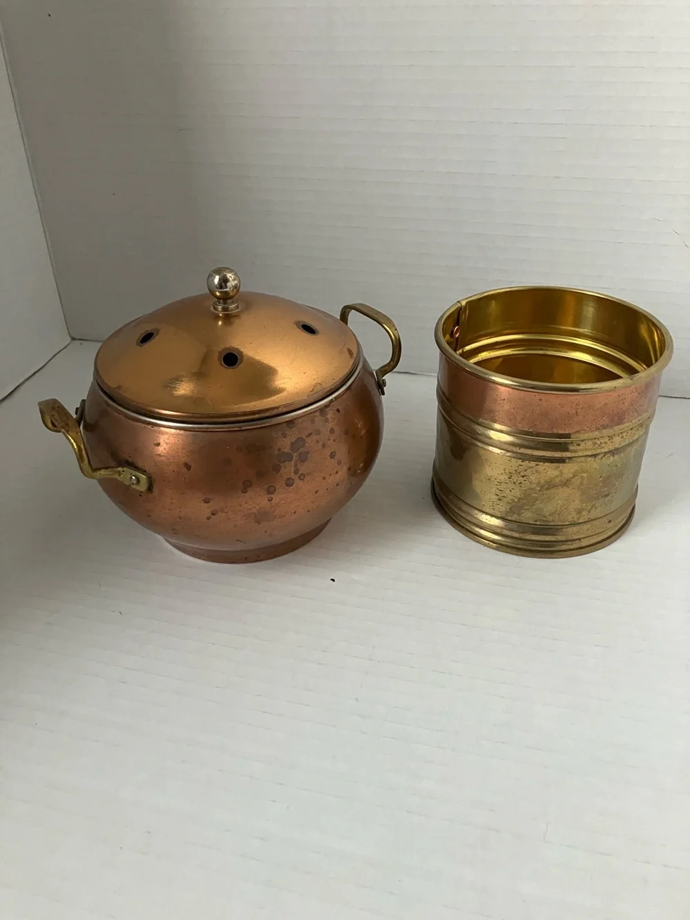 Vintage Copper and Brass Decorative Duo - Potpourri Pot‎ & Small Planter 70s 80s